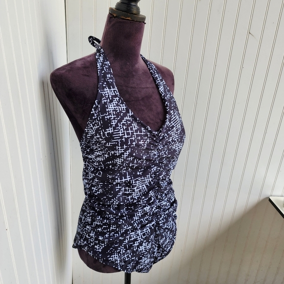 NWT NOON SWIM Women's Ruched Halter 1 Piece Swimming Suit Black White Sz 18 - Picture 13 of 16